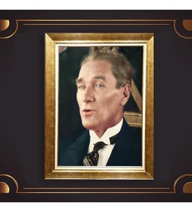 Altın Varaklı Çerçeveli Paspartulu Atatürk Tablo nl02A321 (Gold)