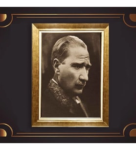 Altın Varaklı Çerçeveli Paspartulu Atatürk Tablo z4916 (Gold)