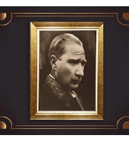 Altın Varaklı Çerçeveli Paspartulu Atatürk Tablo z4916 (Gold)