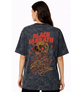 Black Sabbath Rock Metal Müzik Grubu Sırt Baskılı Unisex Oversize Eskitme Yıkamalı Tişört
