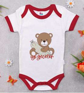 BK Kids Sevimli Ayı Tasarımlı Kırmızı Bebek Body Zıbın-1