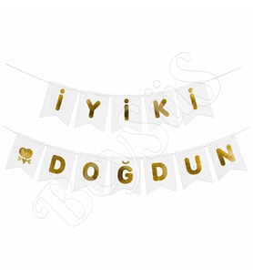 İyiki Doğdun Banner Beyaz - Gold