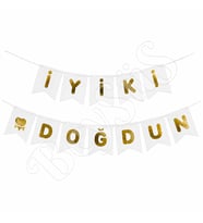 İyiki Doğdun Banner Beyaz - Gold