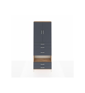 Arges Dolap 4 Raflı 5 Çekmeceli 2 Kapaklı 88x30x243 Çam-Antrasit