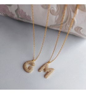 Vaoov 925 Ayar Gümüş Taşlı Harf Kolye (Gold)
