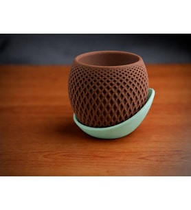 3D Baskı Küre Saksı - Kafes Dokulu İki Parçalı Dekoratif Saksı - Kahverengi-Mint