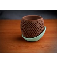 3D Baskı Küre Saksı - Kafes Dokulu İki Parçalı Dekoratif Saksı - Kahverengi-Mint