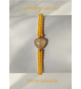 Sevdey Stone kalp sitrin taşlı makrome bayan el işçiliği bileklik (Sarı)
