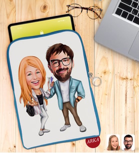 BK Gift Kişiye Özel Sevgililer Karikatürlü Taşınabilir Koruyucu Tablet Kılıfı & Organizer Çanta - Mavi-93