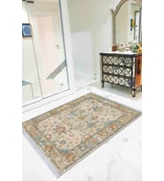 Sarı Çerçeveli Dokuma Pamuk Taban Kaymaz Kilim KLM190
