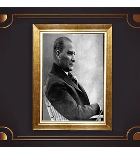 Özel Seri Paspartulu Çerçeveli Atatürk Tablo l218 (Gold)