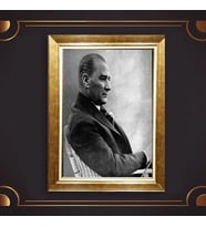 Özel Seri Paspartulu Çerçeveli Atatürk Tablo l218 (Gold)