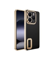 Coverzone Xiaomi Redmi Note 14 5G ile uyumlu K?l?f Kamera Korumal? Logo G�steren Parlak renk kenar �izgileri ile ??k bir tasar?m Colored Z-Omega Kapak Gold