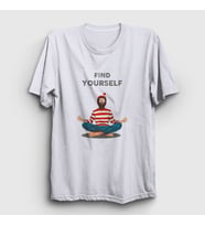 Presmono Unisex Beyaz Find Yourself Waldo Meditasyon Yoga T-Shirt 508597tt