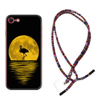 Apple iPhone 5 6 7 8 Plus Se XR Kılıf Boyun Asklı Rasta Silikon Ay ve Flamingo 1775