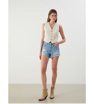 LCW Jeans İndigo Standart Fit Yırtık Detaylı Kadın Jean Şort