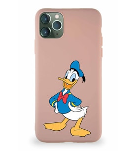 Apple iPhone 11 Pro Max Soft Premier Kapak Donald Duck-C Tasarımlı Silikon Kılıf - Pudra (Şeffaf)