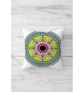Mandala Desenli Çift Tarafı Baskılı Gizli Fermuarlı Yastık Kılıfı Kırlent Koltuk Yastık Kılıfı (Fuşya)