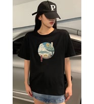 Unisex Neighbor's Ukiyo e Baskılı T-shirt (Siyah)