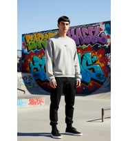 Erkek Bisiklet Yaka Düşük Kol Nakışlı Oversize Sweatshirt %65 Pamuk %35 Polyester Kaliteli