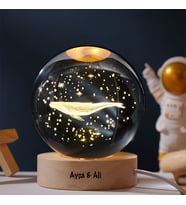 Kişiye Özel Işıklı Ahşap Kaideli Balina Cam Küre 8cm*6cm