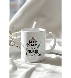 Hemşire Temalı 330ml Baskılı Beyaz Seramik Kupa Bardak
