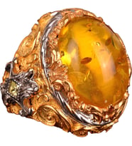 Erkekler için 925 Ayar Gümüş Yüzük, Doğal Olmayan Bal Amber Taşı ile