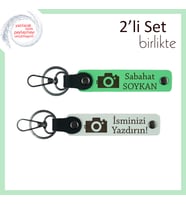 Kız Arkadaşa Kalıcı Hatıra, Fotoğraf Makinesi Motifli Yazı Eklenebilir Set, Fıstık Yeşil-Beyaz