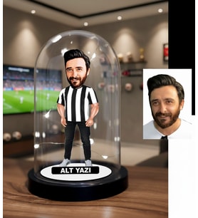 KİŞİYE ÖZEL Siyah Beyaz TARAFTAR TASARIMLI IŞIKLI KARİKATÜR FANUS BİBLO FN2