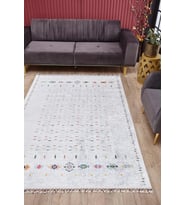 Dijital Kaymaz Yıkanabilir Beyaz Geometrik Salon Halısı Mutfak Halısı Koridor Halısı Yolluk HLN5103