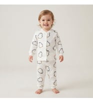 Erkek Çocuk Penguen Baskılı Önden Çıtçıtlı Uzun Kollu Pijama Takımı - 3 YAŞ / BEYAZ