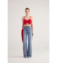 Yüksek Bel Kurdele Detaylı Wide Leg Kyla Jean Pantolon Mavi