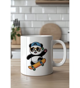 Sevimli Panda Desenli 330ml Baskılı Beyaz Seramik Kupa Bardak