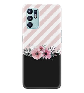Oppo Reno 6 Kılıf Resimli Desenli Baskılı Silikon Strip Pink Flowers 1396