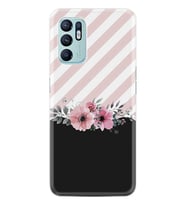 Oppo Reno 6 Kılıf Resimli Desenli Baskılı Silikon Strip Pink Flowers 1396