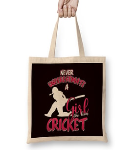 Cricket Girl Cricketer Bowler Pitch Ball Bat Game Bez Çanta Uzun Saplı