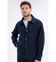 Erkek Dikiş Detaylı Oversize Gabardin Ceket - Mont (Lacivert)