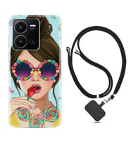 Vivo Y22 Kılıf Resimli Boyun Askılı İpli Desenli Silikon Sugar and Woman 1418