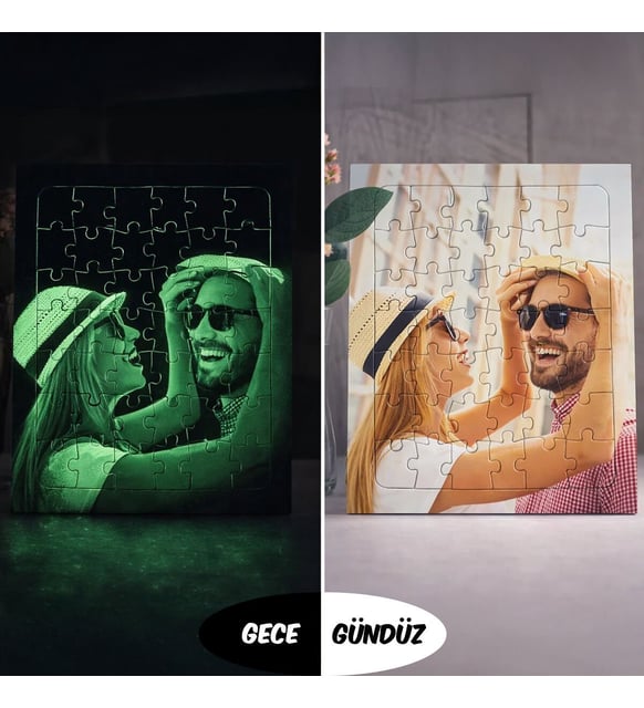 BK Gift Kişiye Özel Fotoğraflı 42 Parça A4 Fosforlu Puzzle -1, Gece Parlayan Puzzle, Sevgiliye ve Ev Hediyesi