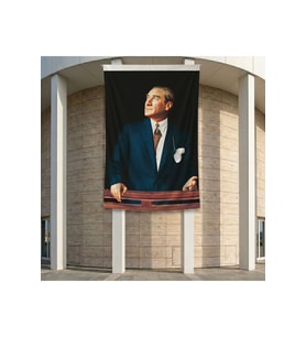 Istikbal Göklerdedir Atatürk Portresi Poster Bayrak Premium Raşel Kumaş ATA32 2x3m