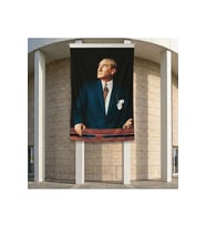 Istikbal Göklerdedir Atatürk Portresi Poster Bayrak Premium Raşel Kumaş ATA32 2x3m