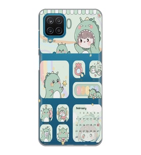 Samsung Galaxy M22 Uyumlu Tatlı Dinozor Kawaii Tasarımlı Şeffaf Telefon Kılıfı