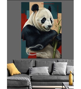 Bambu Tutan Renkli Modern Panda Dekoratif Kanvas - Mdf Ahşap Tablo