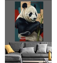 Bambu Tutan Renkli Modern Panda Dekoratif Kanvas - Mdf Ahşap Tablo