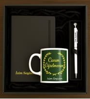 Öğretmene Özel Hediye Kutusu Seti: İsimli Defter, Canım Öğretmenim Kupa ve Tek Taşlı Kalem İsimli Touch Pen Kalem