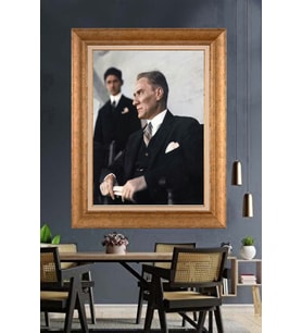 Altın Varaklı Çerçeveli Paspartulu Atatürk Tablo TR1237 (Gold)