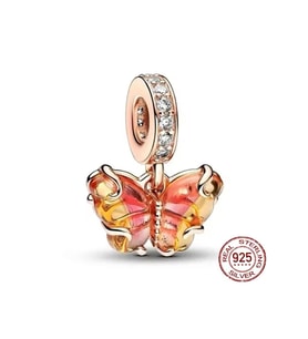 Tarz Pembe ve Sarı Murano Camı Kelebek Sallantılı Charm