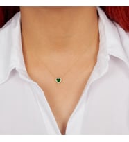925 Ayar Gümüş Yeşil Taşlı Kalp Kolye (Gold)