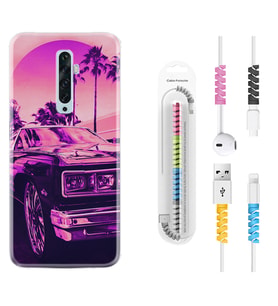 Oppo Reno 2Z 4 Lite 4 Pro 5 6 7 A31 Kılıf Kablo Koruma Spiral Silikon Mor Araba 1711
