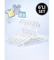 BEYLİNİ 6'lı Kristal Askılık Çocuk Kıyafetleri İçin Dayanıklı Şeffaf Plastik Elbise Gömlek Kancalı Askı
